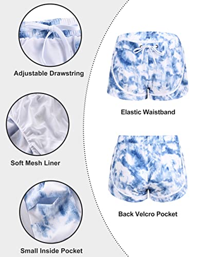 Rocorose bermuda de praia feminina com bolso de secagem rápida verão esportivo com cordão azul claro