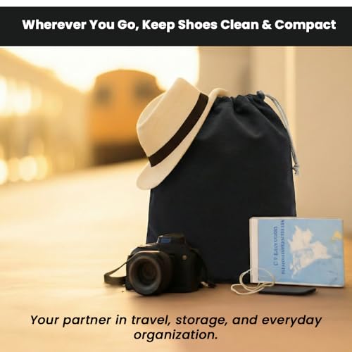 Image of LFH Cotton Rich Shoe Storage Bags with Drawstring, Dustproof Breathable Reusable Organizer, Perfect For Travel, Dorm, Hotel, College, Gym, Machine Washable 12 inchx17 inch (Pack of 4) - Black sand