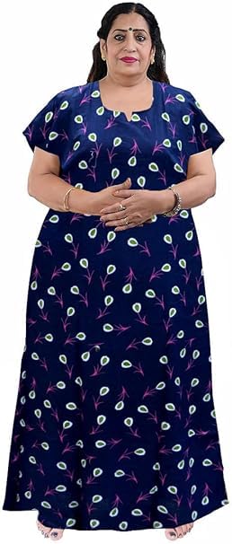 Image of OFEEFAN Women's Printed Cotton Floral Maxi Nighty - Round Neck, Full Length Nightwear Gown, Plus Size Nightdress | Combo of 2 Comfortable Sleepwear