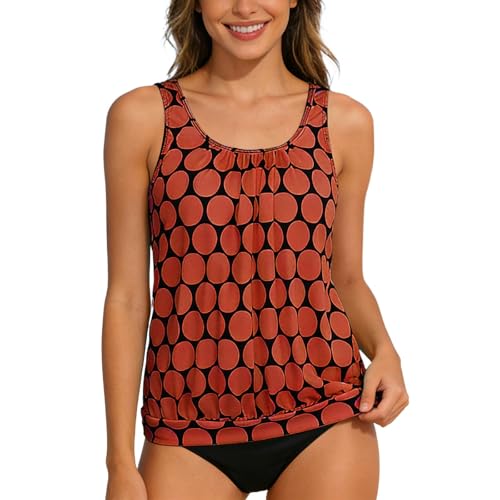 Damen Zweiteiliger Badeanzug Tankini Set 2026 Mit Hohem Bund Bikini Hose Bequem Für Strand Pool (Orange, M)