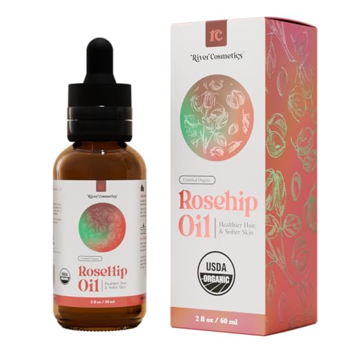 River Cosmetics Organic Rosehip Oil, Cold Pressed Rosehip Oil for Face, Skin Care, Gua Sha, and Hair Care, USDA Certified Organic 100% Pure, Hexane Free, 2 Fl Oz.