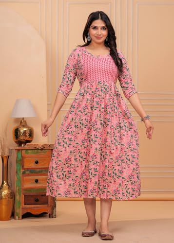 Image of Women's Pure Cotton Floral Printed Maternity Feeding Kurti with Zipper Feeding Dress for Women Feeding Gown
