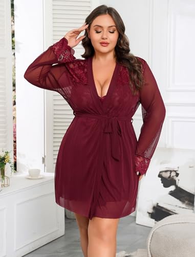 Image of Avidlove Plus Size Lingerie Sexy Lingerie Set Women's Exotic Nightgowns Lace Chemise Lingerie Side Slit Nightdress