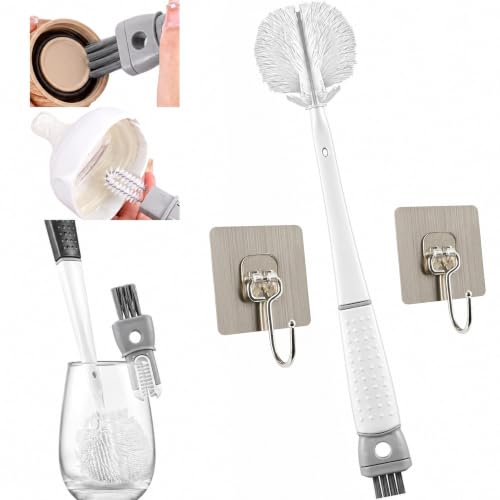 Image of 5 in 1 Bottle Cleaning Brush Set with Long Handle for Water Bottle, Baby Bottle, Flask & Glass Cleaning | Multifunctional Bottle Cap Cleaner Brush Set (Large, 1, Count)
