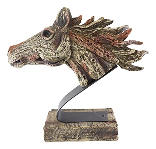 Ebros Gift Faux Driftwood Finish Equine Beauty Thoroughbred Mustang Horse Head Desktop Plaque Sculpture On Woodlike Base 12" High Rustic Western Taxidermy 3D Art Decor Figurine Country Horses #TOP2