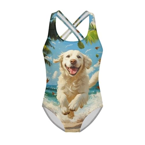 Image of One Piece Swimsuit Girls Cross-Back Bathing Suit 5-14Y Kids Swimwear Cute Swimsuits Sleeveless Bathing Suits