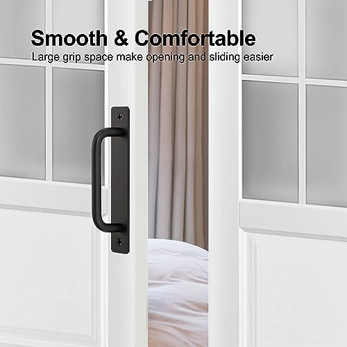 Image of Ravinte Barn Door Handles 2 Pack Sliding Door Handle 5 inch Hole Center Barn Door Handles Black Cabinet Handles Door Pull Handle Zinc Alloy Door Pulls with Plate for Sliding Closet Door Handle