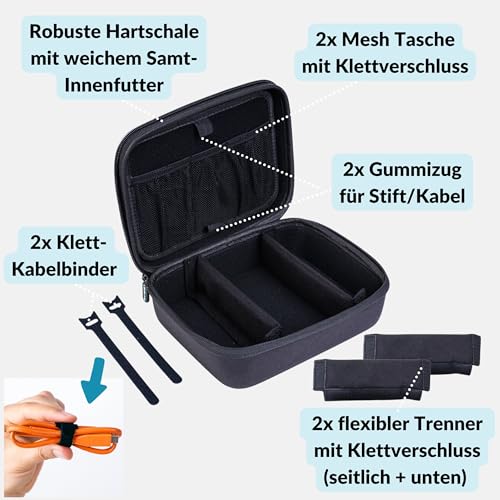 LENS-AID Organizer Case für Kamera- & Technik-Zubehör: Hard Case Tasche zur Aufbewahrung auf Reisen | Schutz für USB-Kabel, Akkus, Festplatte, Powerbank, Adapter