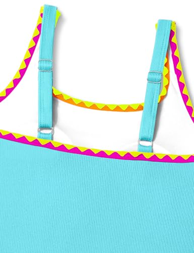 Image of Qaoerde Girls Swimsuit One Piece Swimsuits Solid Color Bathing Suit Colorful Contrast Trim Adjustable Straps Swimwear 9-16Y