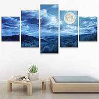 SIGNWIN 5 Panel Canvas Wall Art Modern Art Astronomy & Space Dramatic Moon Multicolor Photography Rustic for Home Decorations Ready to Hang - 60