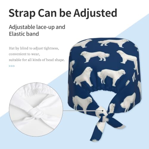 Image of Cute Pug Dog Print Working Cap Scrub Cap with Sweatband,Adjustable Fashion Bandage Tie Back Hat Headwear for Women Men