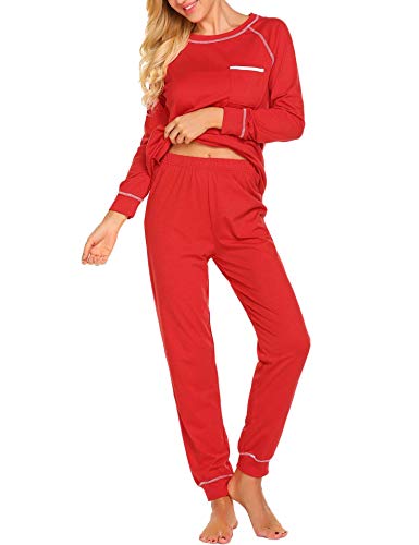 Ekouaer Women's Soft Lightweight Long Sleeve Top And Bottom Pajama Sleepwear Set (Red,M) #TOP3