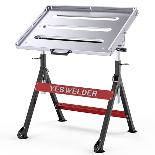 Image of YESWELDER Foldable Welding Table with Wheels 20"x30", Adjustable Height Workbench 400lbs Load Capacity Steel Portable Table for MIG/TIG Welding