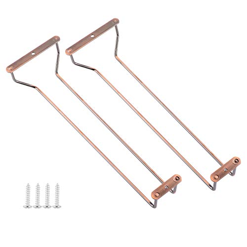 wine glass wire rack - CM Pack of 2 Under Cabinet Hanging Rack Wire Hanger Rack Organizer Holder Rack for Wine Stem Glasses Stemware Wine Glass in Bar Kitchen, 12 Inch Long (Antique Copper Finish)