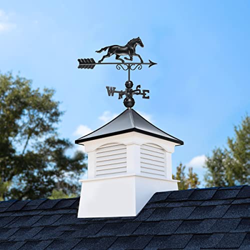30" Square Coventry Vinyl Cupola With Black Aluminum Roof And Black Aluminum Horse Weathervane By Good Directions #TOP1