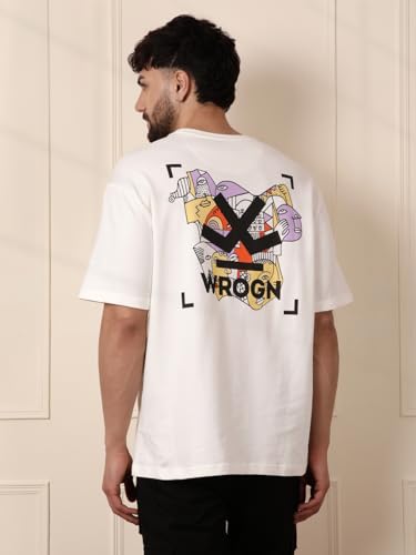 Image of WROGN Men's 220 GSM Pure Cotton T-Shirt | Abstract Graphic Print | Oversized Fit