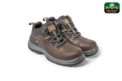 Image of Woodland Armour Crazy Horse Leather Safety Shoes for Men | Oil Resistant Safety Shoe with Anti Slip Grip | Lightweight, Antistatic PU Double Density with Composite Toe | Brown (7 UK, 41 EU)