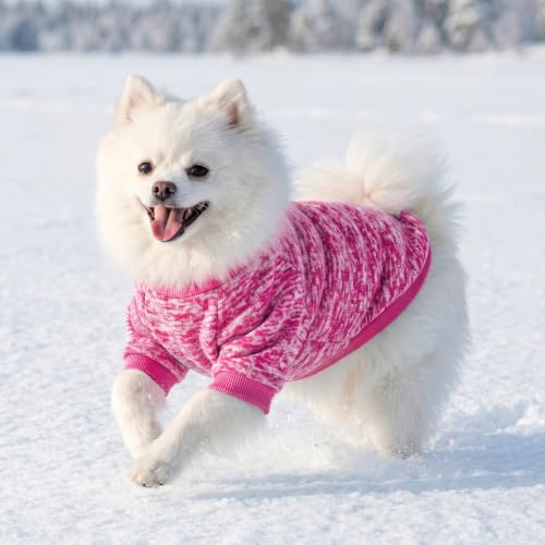 Image of 2 Pack Dog Sweaters for Small Dogs Girl Boy Winter Fleece Clothes Warm Soft Dog Sweatshirt Outfit for Dogs Cats Pet Apparel (Rose+Red, XS (Back: 9.8 inch,Chest: 13.7 inch, 3.5-5.5lbs))
