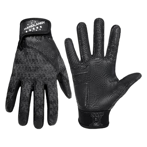 HANDLANDY Baseball Batting Gloves for Adult Youth, Grip Breathable Softball Batting Gloves Fit Men Kids Boys Girls Adult Large Raven Black-Adult