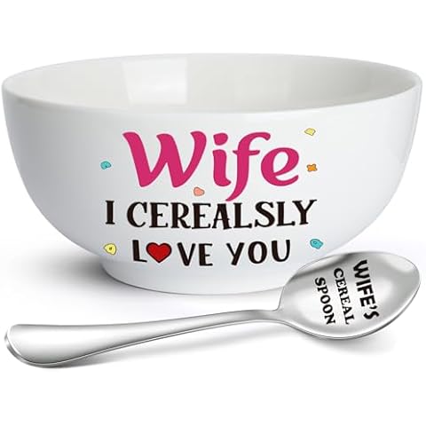 Wife Valentines Day Gifts,Valentines Day Gifts for Wife Her,Wife Gifts from Husband Wedding Anniversary,Wife Birthday Gifts Ideas,Mother's Day Gifts,Funny Wife Cereal Bowl and Cereal Killer Spoon Set Cover