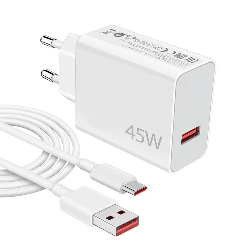 Chargeur rapide 45 W USB-C pour Xiaomi Redmi Note 14 Pro 5G/Poco X7/M7 Pro/Mi 11 Lite/Pad 7/Pad 6 pour charge Turbo et transfert de données Compatible avec...