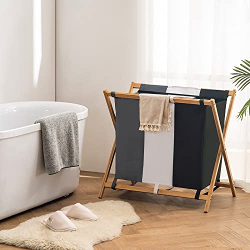 Large Laundry Sorter 3 Section, 39Gal(145L), Waterproof Laundry Hamper Basket 3 Compartments, Triple Divided Laundry Organizer With Sturdy Bamboo Frame For Dirty Clothes In Bedroom #TOP5