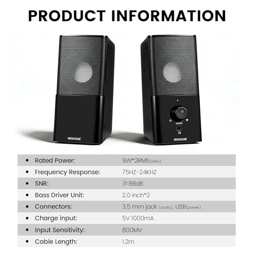 Image of PC Wired Speakers for Desktop Battery Powered Speaker Computer Speakers Desktop PC Speaker with Volume Control, 3.5mm Aux Multimedia Gaming Speaker for Laptop /PC