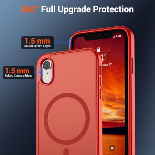 Image of SUPFINE Magnetic for iPhone XR Phone Case Red | With Screen Protector, Translucent Matte, Compatible with MagSafe, Military Grade Drop Proof, Rugged Shockproof Protective