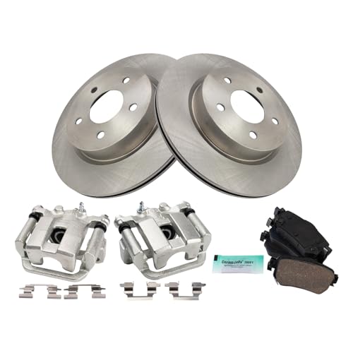 Image of TRQ Rear Brake Pad and Rotor Set Ceramic Rotors Calipers