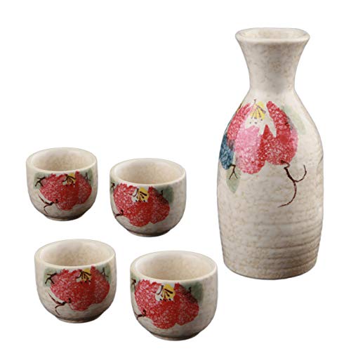 Laketian Ceramic Japanese Sake Set Of 5, Hand Painted, Variety Colors (Cherry) #TOP26