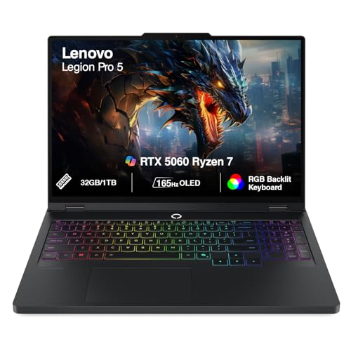 Lenovo Legion Pro 5 AI Gaming Laptop 16.0' 165Hz OLED WQXGA Display (AMD Ryzen 7 8745HX, GeForce RTX 5060 8GB, 32GB DDR5, 1TB M.2 PCIe SSD, RGB KB, WiFi 7, Webcam, Bluetooth 5.4, Win 11 Pro)