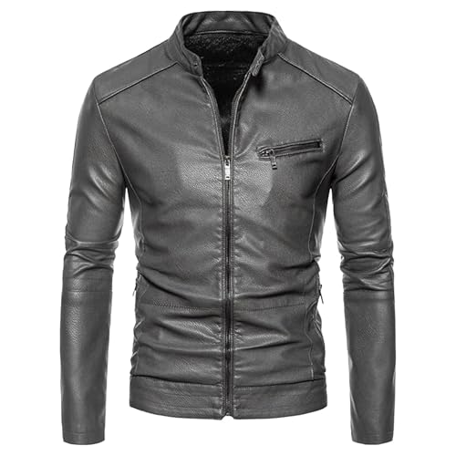 Blouson moto en polyuréthane de qualité supérieure avec col montant épuré homme