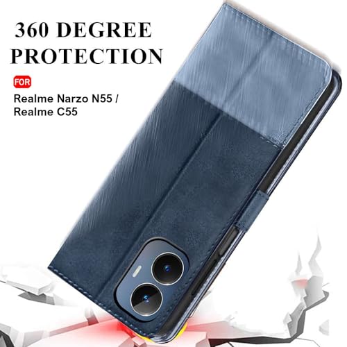 Image of TheGiftKart Flip Back Cover Case for Realme Narzo N55 / Realme C55 | Dual-Color Leather Finish | Inbuilt Stand & Pockets | Wallet Style Flip Back Case for Realme Narzo N55 / Realme C55 (Blue & Sky)