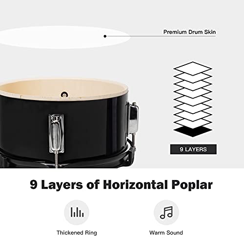 Costzon 16” Kids Drum Set, 5-Piece Full Size Complete Junior Drum Set With Adjustable Throne, Cymbal, Hi-Hat, Pedal & Drumsticks, Beginner Drum Kit With Bass Snare Tom Drum, Age 3-12, Black #TOP3