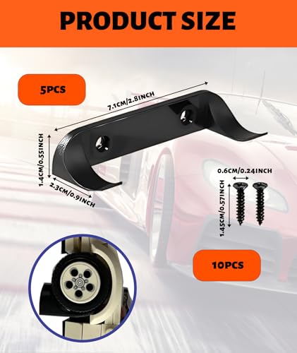Image of 5 Pcs Car Wall Mount for Lego Car Set, Wall Mount, 2.79 * 0.9 * 0.55 Inch Display Shelves Suitable for Car Collectors (Black)