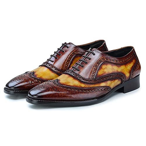 Image of Lethato Wingtip Brogue Oxford Handcrafted Men's Genuine Leather Lace up Dress Shoes