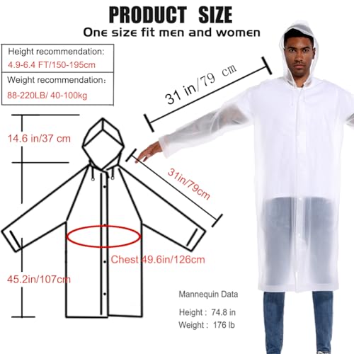 Rain Ponchos for Adults Raincoats (2 PACK)– Reusable Rain Jackets Emergency Rain Ponchos with Hooded3
