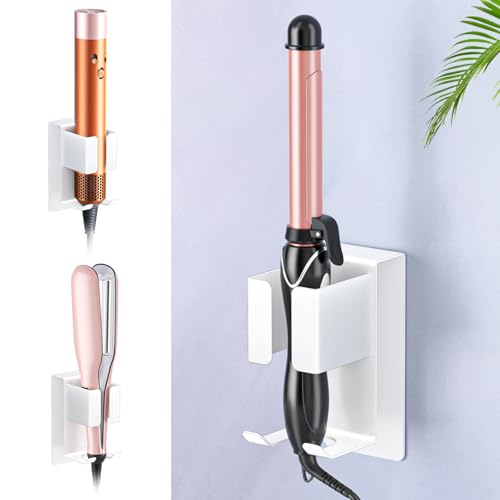 WAYASI Föhnhalter Wand, Föhn und Glätteisen Halterung Aufbewahrung, Fönhalterung Wa ndhalterung, Lockenstab Halterung für Fön, Selbstklebend Haartrocknerhalter Ohne Bohren (Weiß, 1PC)