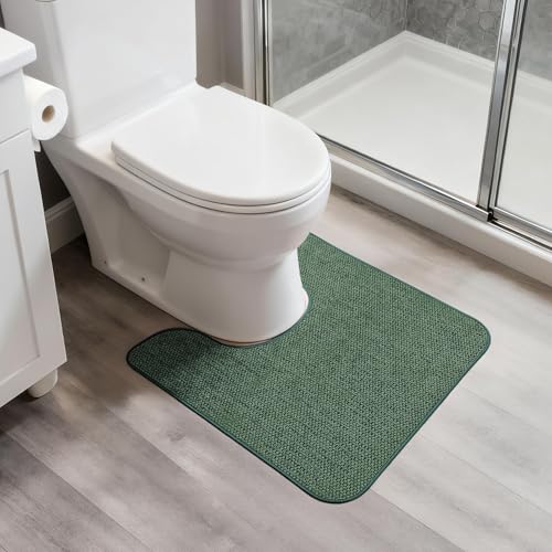 Toilet Rugs U Shaped Bathroom Rug,Machine Washable Non Slip Quick Dry Super Absorbent Ultra Thin Toilet Mats for Bathroom Toilet.Green,1'8"x2'(20x24in