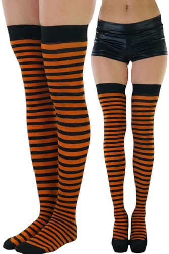 Image of ToBeInStyle Women's Opaque Hosiery Thin Striped Thigh High Long Stocking