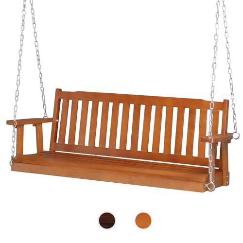 Image of VINGLI Upgraded 5 FT Wooden Porch Swing, 880 LBS Solid Fir Wood, Brown