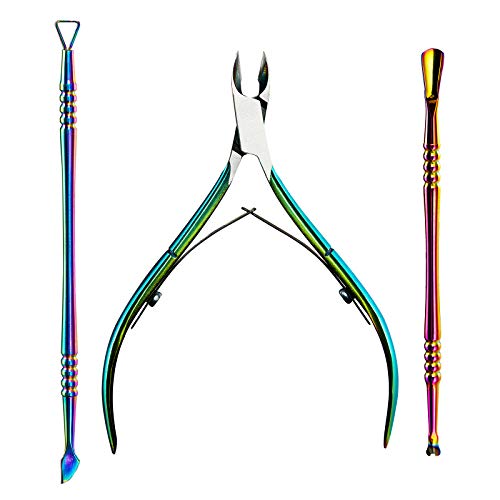 Cuticle Trimmer with Cuticle Pusher,Nail Care Polish Remover Cuticle Nipper Stainless Steel Cuticle Tools Set for Fingernails and Toenails(Multicolor)