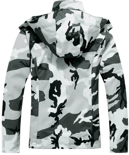 Decktin 9166B Women'S Waterproof Raincoat Lightweight Rain Jacket Detachable Hood Travel Outdoor Black Camo L thumb #1