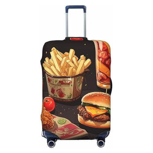 Travel Luggage Cover Elastic Anti-Scratch Suitcase Protector Washable Travel Suitcase Cover Chicken Leg Burger Drink Luggage Protector Fits 18-32 Inch Suitcase