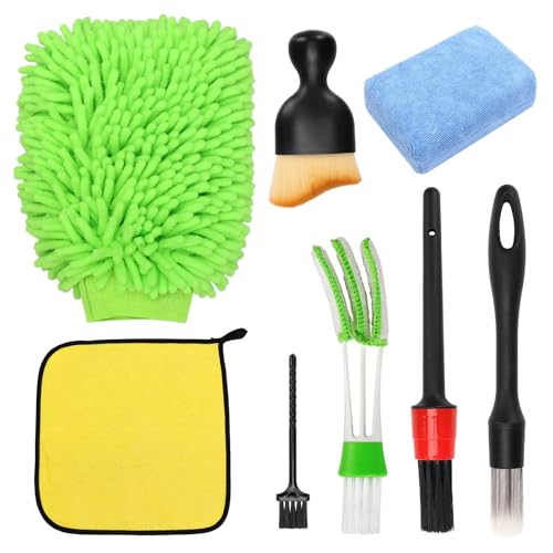 Microfiber Car Wash Mitt Applicator Towel and Car Detailing Brushes Duster Cleaning Kits, Car Wash Mitt Brush & Soft Hair Car Interior Detailing Brush Tools for Car Decoration Automotive Truck SUV RV