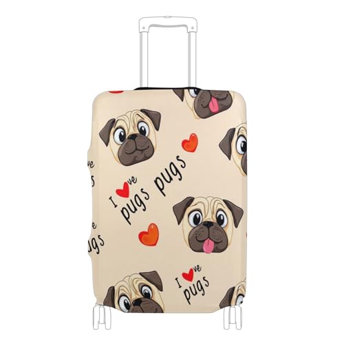 Joisal Luggage Covers for Suitcase Protectors Cute Cartoon Pug Khaki Anti-scratch Suit Case Travel Essentials for Women, XL, Fits 29-32 Inch Case