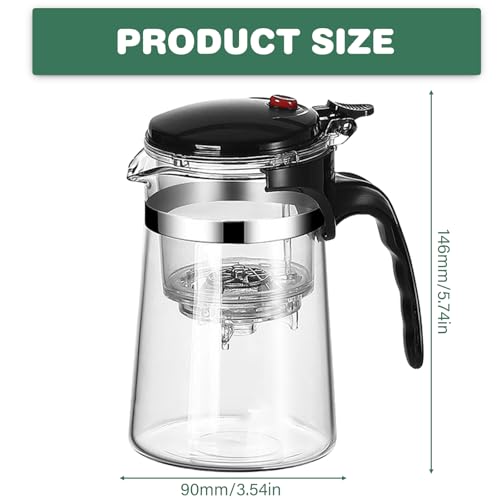 GBKDQQ Teekanne mit Siebeinsatz, Teeglas 500ml, Teapot, Tea Maker mit Knopf, Klarer Teezubereiter für Losen Tee mit Teelöffel, Tee Zubehör, Teekocher für die Kungfu Tee und Kaffee – Bild 3