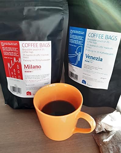 Si VENEZIA fresh ground coffee bags, 100% Arabica, aromatic and mellow (resealable pouch of 35 coffee bags)