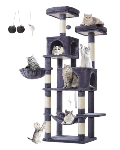 Taoqimiao Cat Tree, 66.2-Inch Cat Tower for Indoor Cats, Plush Multi-Level Cat Condo with 7...