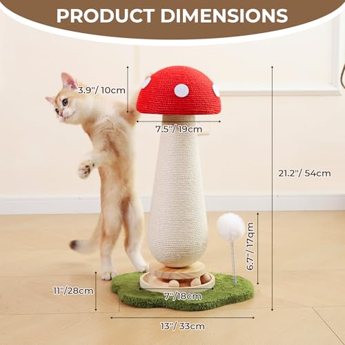 Rascador para gatos estilo seta con juguete y sisal, 21.2 in miniatura 2